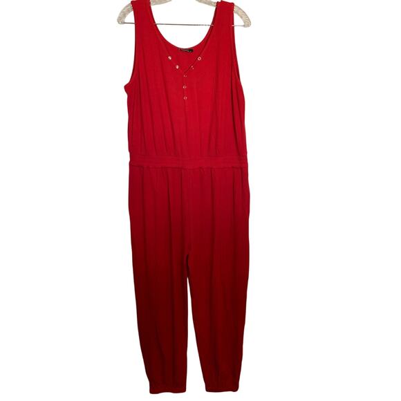 Ribbed knit jumpsuit jogger, romper, red size XL 16/18 NEW - Picture 5 of 16